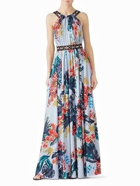 Badgley Mischka Floral Gown in Blue Size 8 Like New